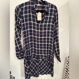 Hem & Thread Navy and White Plaid Button-Up Tunic